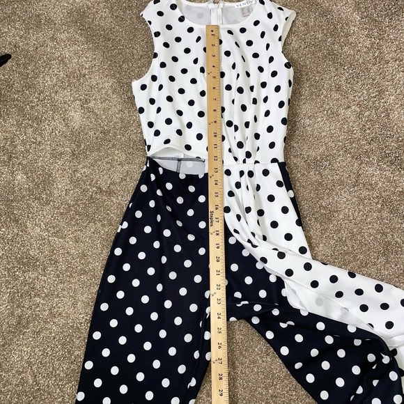 Venus Drape Cutout Jumpsuit polka dot romper black/white back zip SZ XS … - Picture 7 of 11